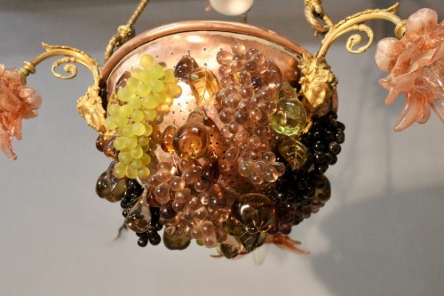Lustre à 3 bras de lumière bronze à décor de raisins - Jean-Yves Buhard