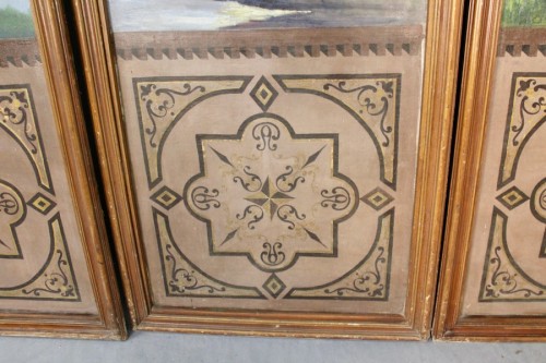  - Set Of 3 Large Painted Panels Depicting A Forest And Pond, 19th Century