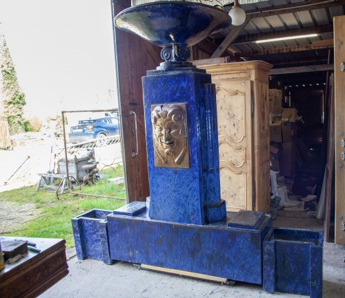 XXe siècle - Monumentale fontaine Art déco en céramique vernissée vers 1930, signée E.R