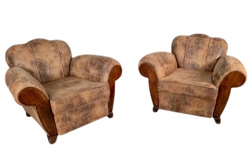 Paire de fauteuils Club Art Deco refaits à neufs