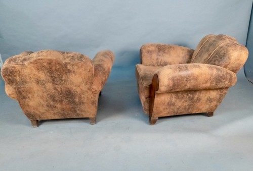Art Déco - Paire de fauteuils Club Art Deco refaits à neufs