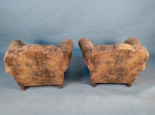 Antiquités - Paire de fauteuils Club Art Deco refaits à neufs