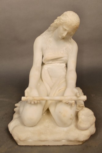 Sculpture Sculpture en Marbre - Madeleine Pénitente En Marbre De Carrare Par Pugi (1850-1915)