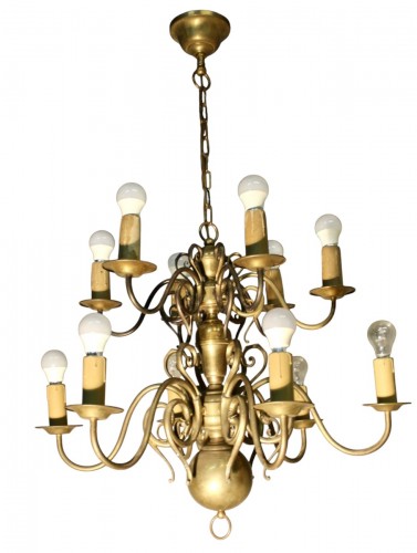 Lustre Hollandais à 2 étages, 12 Bras De Lumière XIXe