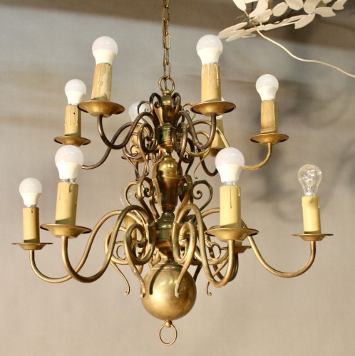 XIXe siècle - Lustre Hollandais à 2 étages, 12 Bras De Lumière XIXe