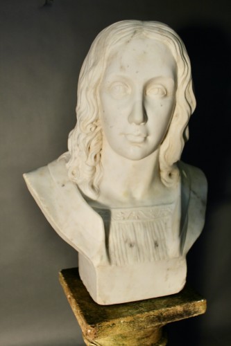 Buste de femme en marbre blanc - Jean-Yves Buhard