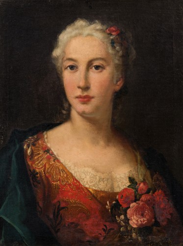 École italienne du XVIIIe - Portrait de femme aux fleurs