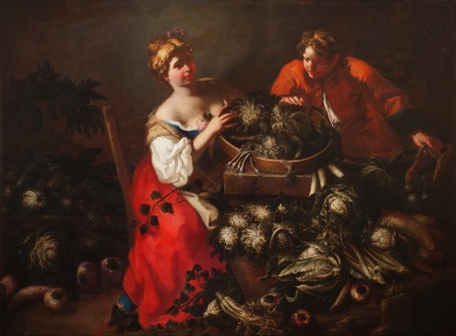 Marchand de légumes et jeune aide - Francesco Polazzo (1683-1753) Paolo Paoletti (1671-1735)