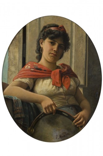 Jeune femme avec un tambourin, Italie 19e siècle