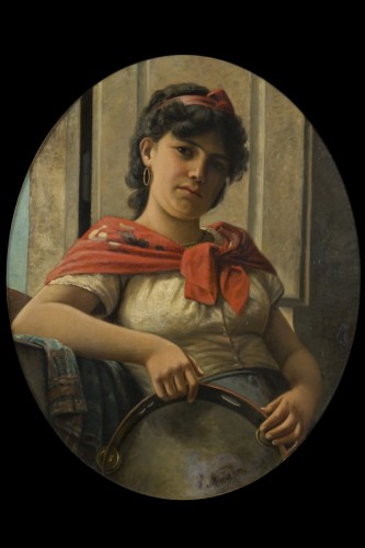Jeune femme avec un tambourin, entourage de Giovanni Muzzioli (1854 - 1894) - Tableaux et dessins Style 