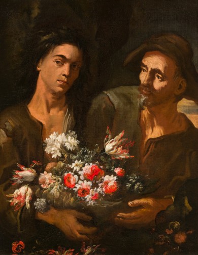 Antonio Mezzadri (actif à Bologne fin du XVIIe) - Couple de jardiniers - Tableaux et dessins Style Louis XIII