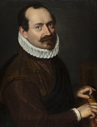 Enea Salmeggia (Salmezza 1558-Bergamo 1626) Portrait d'un joueur d'épinette