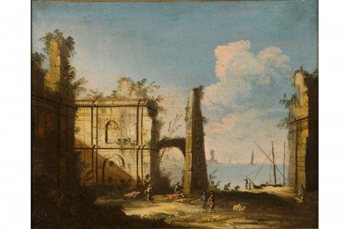 Paysage avec figures, Maître du paysages Correr (actif à Venise dans la seconde moitié du XVIIIe) Paysage