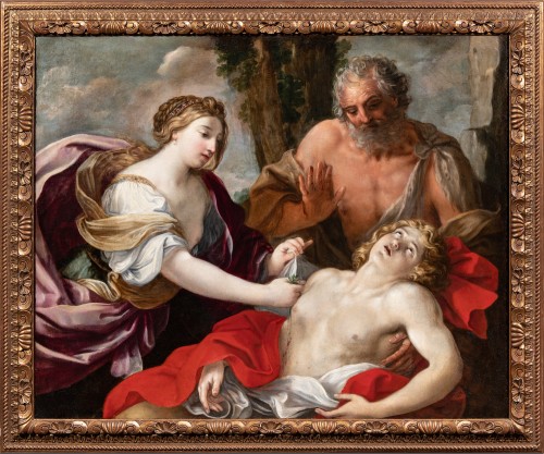 Giovanni Andrea Sirani (1610-1670) Erminia et Vafrino aident Tancredi - Tableaux et dessins Style Louis XIII