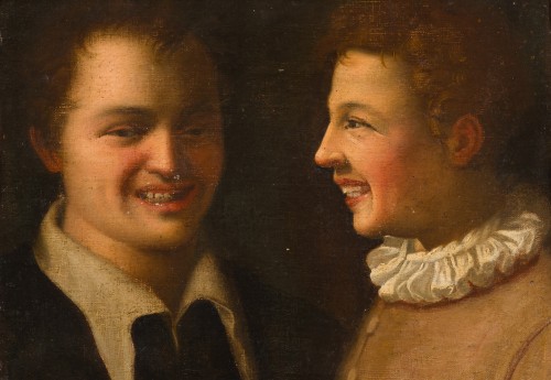 Laughing boys in a  17th century carved and giltwood frame - Paintings & Drawings Style Louis XIII