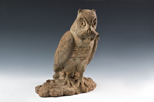Terracotta, Owl Sculpture, Early 19th Century  - Decorative Objects Style 