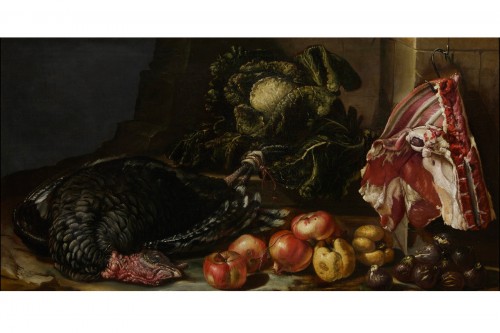 Bartolomeo Arbotori (Piacenza 1594-1676) Nature morte avec fruits, légumes et dinde