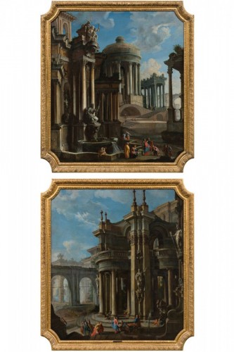 Paire de caprices architecturaux - Attribué à  Francesco Aviani (1662? – 1715)