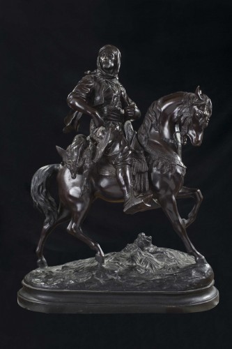 Sculpture Sculpture en Bronze - Alfred Barye (1839–1882) - Cavalier arabe revenant de la chasse