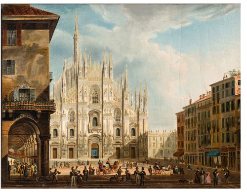 Vue de la Place de Duomo - Cercle de Giovanni Migliara, (1785 - 1837)