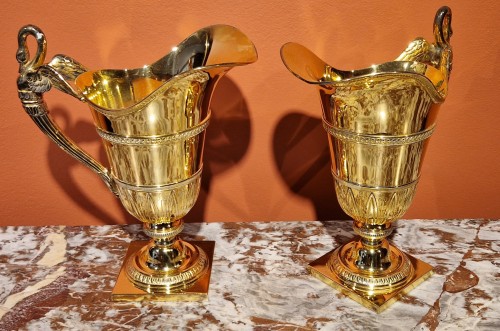 Antique Silver  - A pair of French silver-gilt ewers