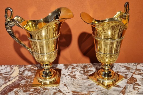 silverware & tableware  - A pair of French silver-gilt ewers