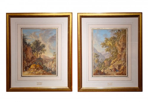 Pair of watercolors - Olivier Le May (1734 - 1797)