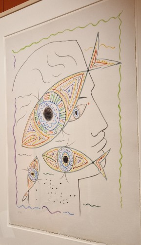 Profil aux poissons, Lithograph - Jean COCTEAU (1889 - 1963) - Engravings & Prints Style 