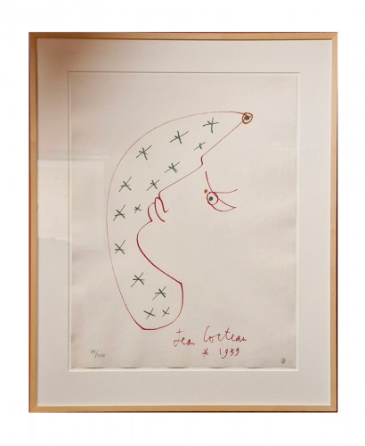 Profil rouge et étoile verte, Lithograph - Jean COCTEAU (1889 - 1963)