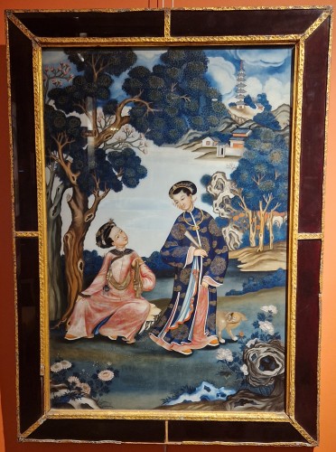 Fixé sous verre attribué à SPOILUM, Chine fin XVIIIe siècle - Arts d
