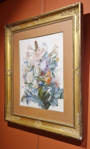 Tableaux et dessins Dessin, Aquarelle & Pastel - Composition de fleurs - Honorine Emeric Bouvret (1824 - 1904)