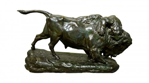 Lionne attaquant un bison - Georges GARDET (1863-1939)