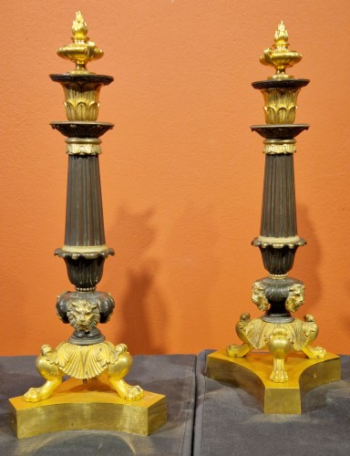 Paire de bougeoirs Charles X  - Luminaires Style Restauration - Charles X