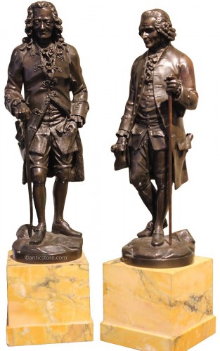 Early 19th century bronze figure of Voltaire and Rousseau