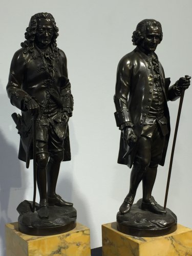 Sculpture  - Early 19th century bronze figure of Voltaire and Rousseau