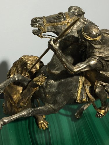 Le lion de Némée - Argent et malachite - Castellino Fine Arts