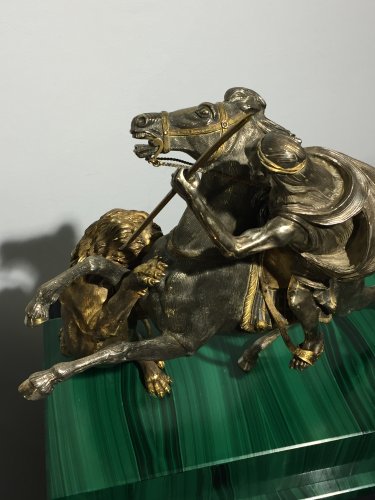 XIXe siècle - Le lion de Némée - Argent et malachite