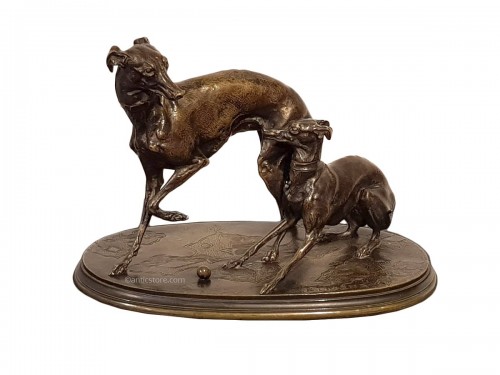 Pierre-Jules Leads (1810-1879) - Greyhounds playing