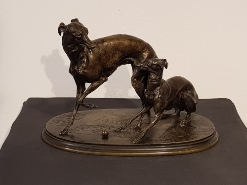 Pierre-Jules Leads (1810-1879) - Greyhounds playing - Sculpture Style 