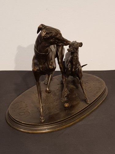 Sculpture  - Pierre-Jules Leads (1810-1879) - Greyhounds playing