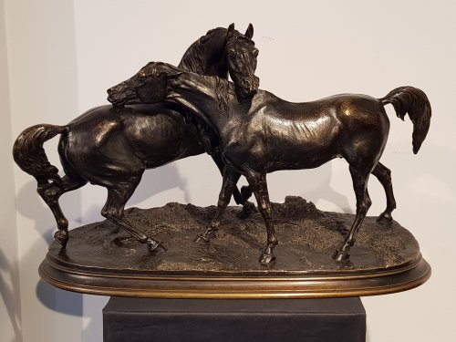 Pierre-Jules Mène (1810-1879) - L'accolade "groupe de chevaux" - Sculpture Style 