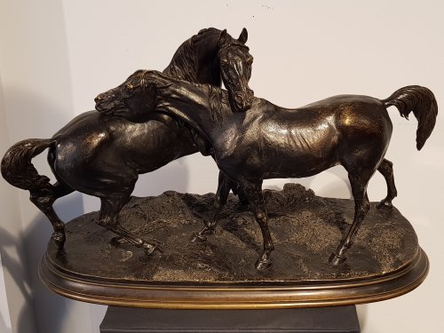 Sculpture  - Pierre-Jules Mène (1810-1879) - L'accolade "groupe de chevaux"