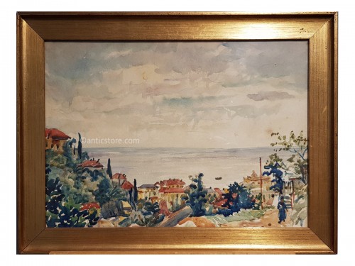 Giovanni Giacometti ( 1868-1934) - Watercolor depicting a view of Alassio