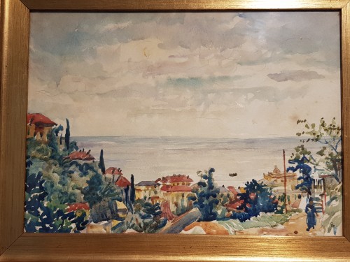 Giovanni Giacometti ( 1868-1934) - Watercolor depicting a view of Alassio - 