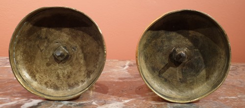 19th century - Pair of candlesticks in gilt bronze and porphyry