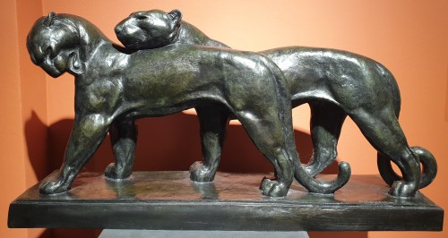 Couple of lionesses - André Vincent BECQUEREL (1893 - 1981) - Sculpture Style 