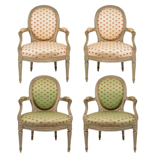 A Suite of Transition Four Armchairs stamped P. Bernard