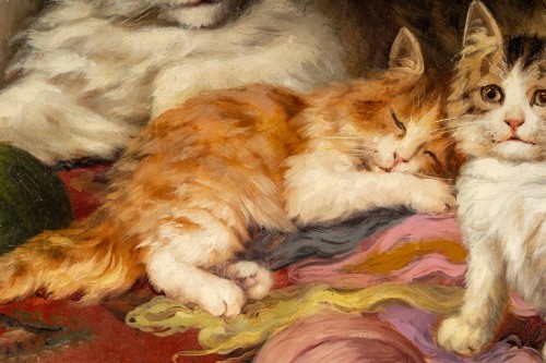 XXe siècle - Jules Gustave Leroy (1856 - 1921) - Famille de chats à la pelote de laine