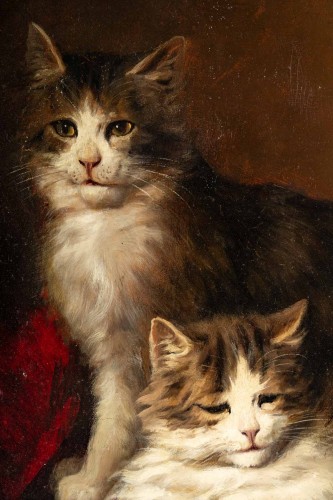 Jules Gustave Leroy (1856 - 1921) - Famille de chats à la pelote de laine - 