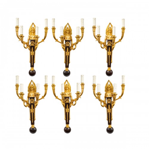 A Suite of Six Wall - Lights in gilt and brown patina bronze
